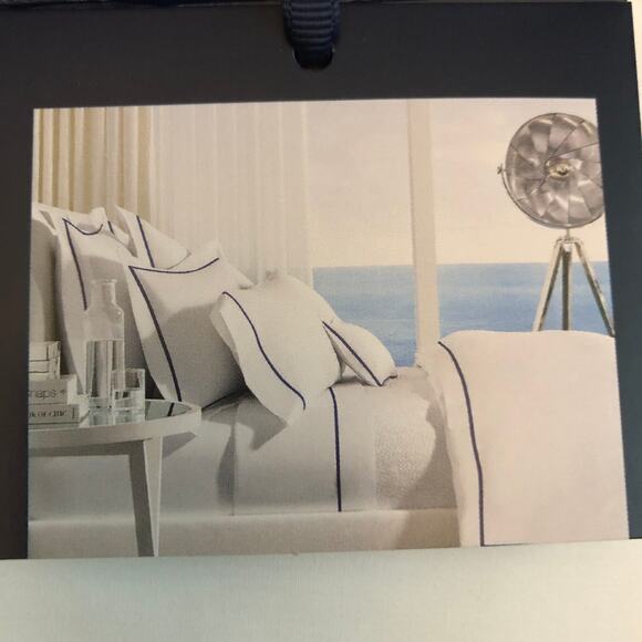 Ralph Lauren Organic Cotton Percale Palmer Twin Flat Sheet White Polo Navy New - Picture 6 of 10